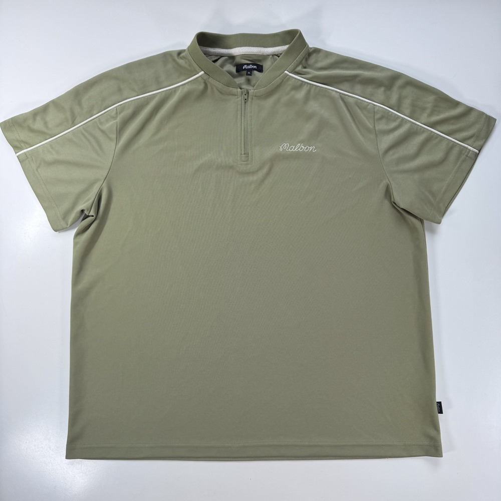 MALBON Golf Jackson Performance Polo Sage Green Mens XL Tech Tee T-Shirt Zip